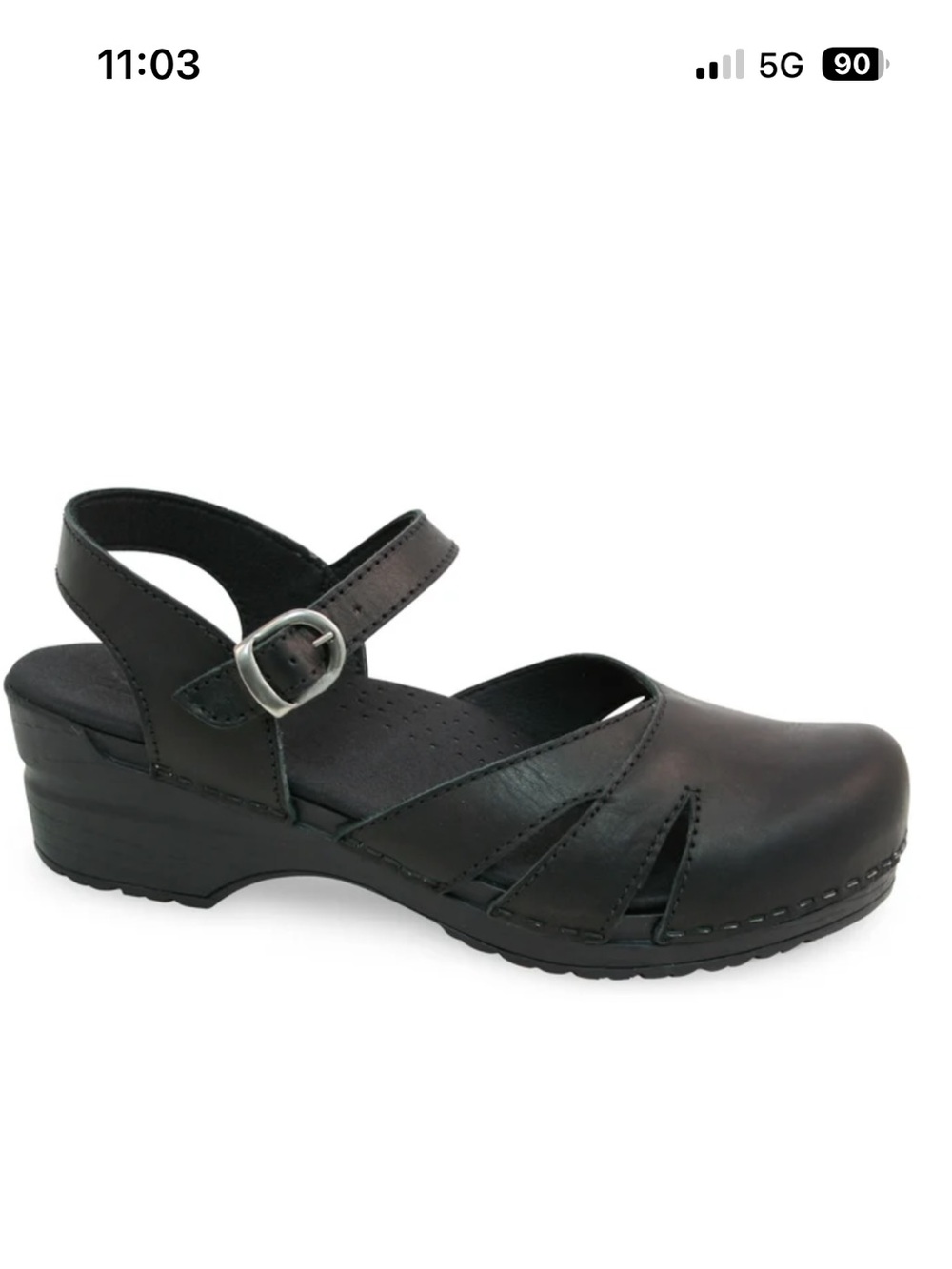 Sanita Black Leather Mary Jane Slingback Clog Margrethe
